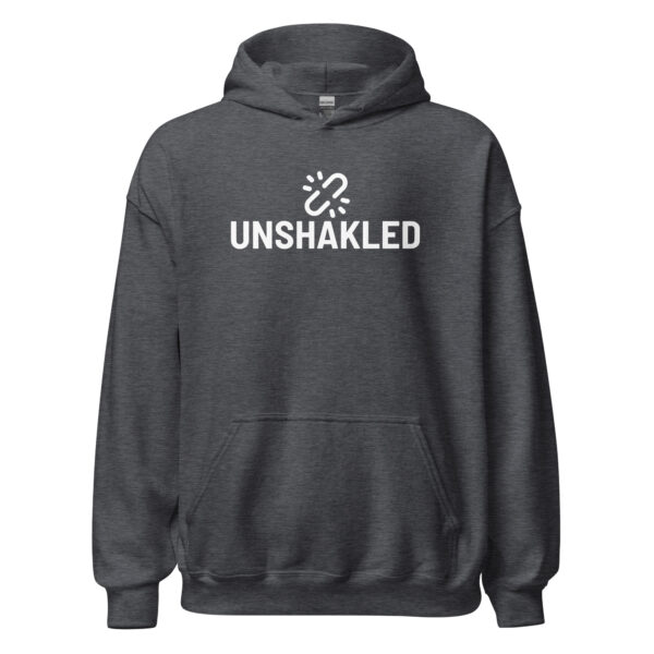 Unshakled White Full Logo – Unisex Hoodie - Image 9