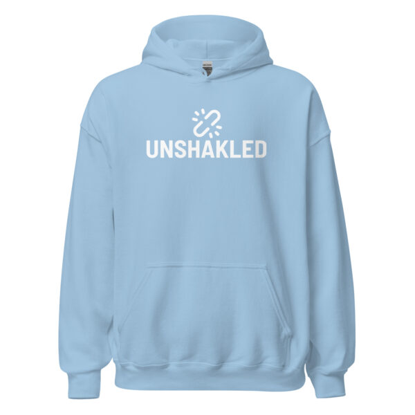 Unshakled White Full Logo – Unisex Hoodie - Image 17