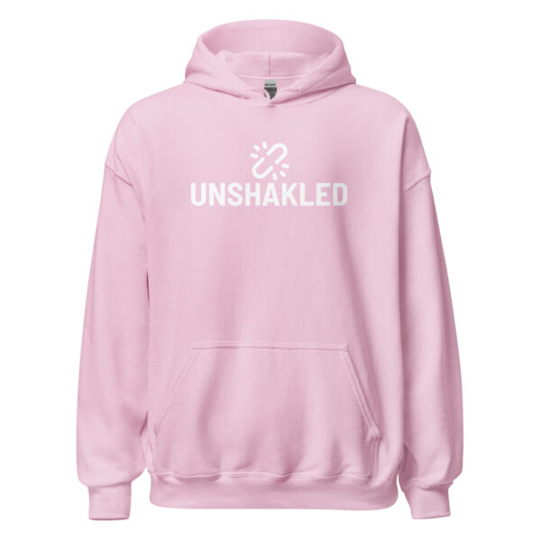 Unshakled White Full Logo – Unisex Hoodie - Image 21