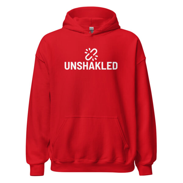 Unshakled White Full Logo – Unisex Hoodie - Image 5